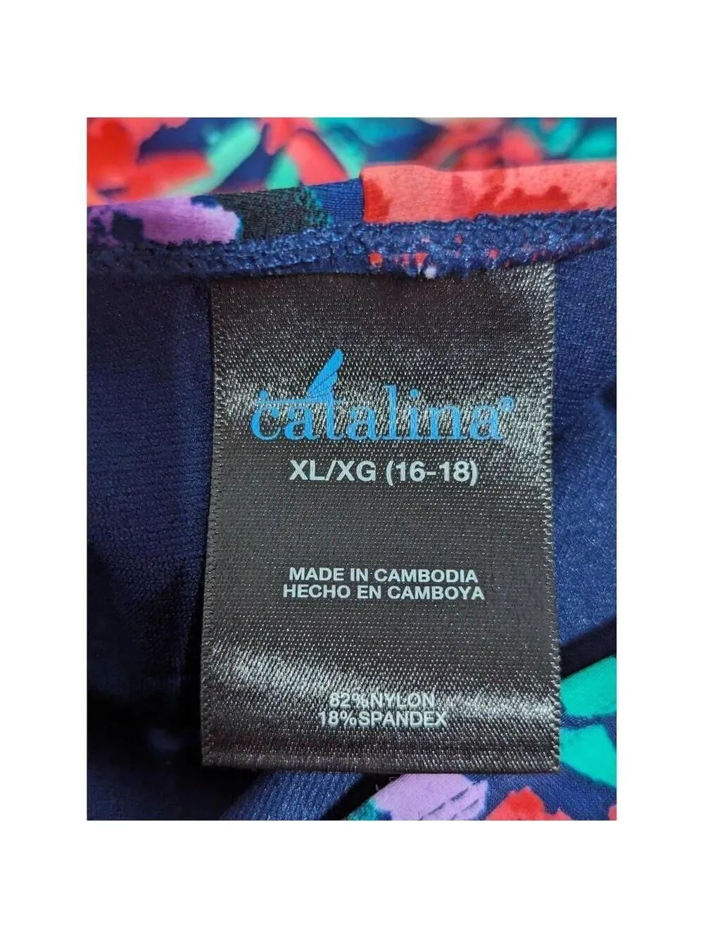 Catalina Women's XL 16/18 Orange Blue Floral One-Piece Halter Top Swimsuit